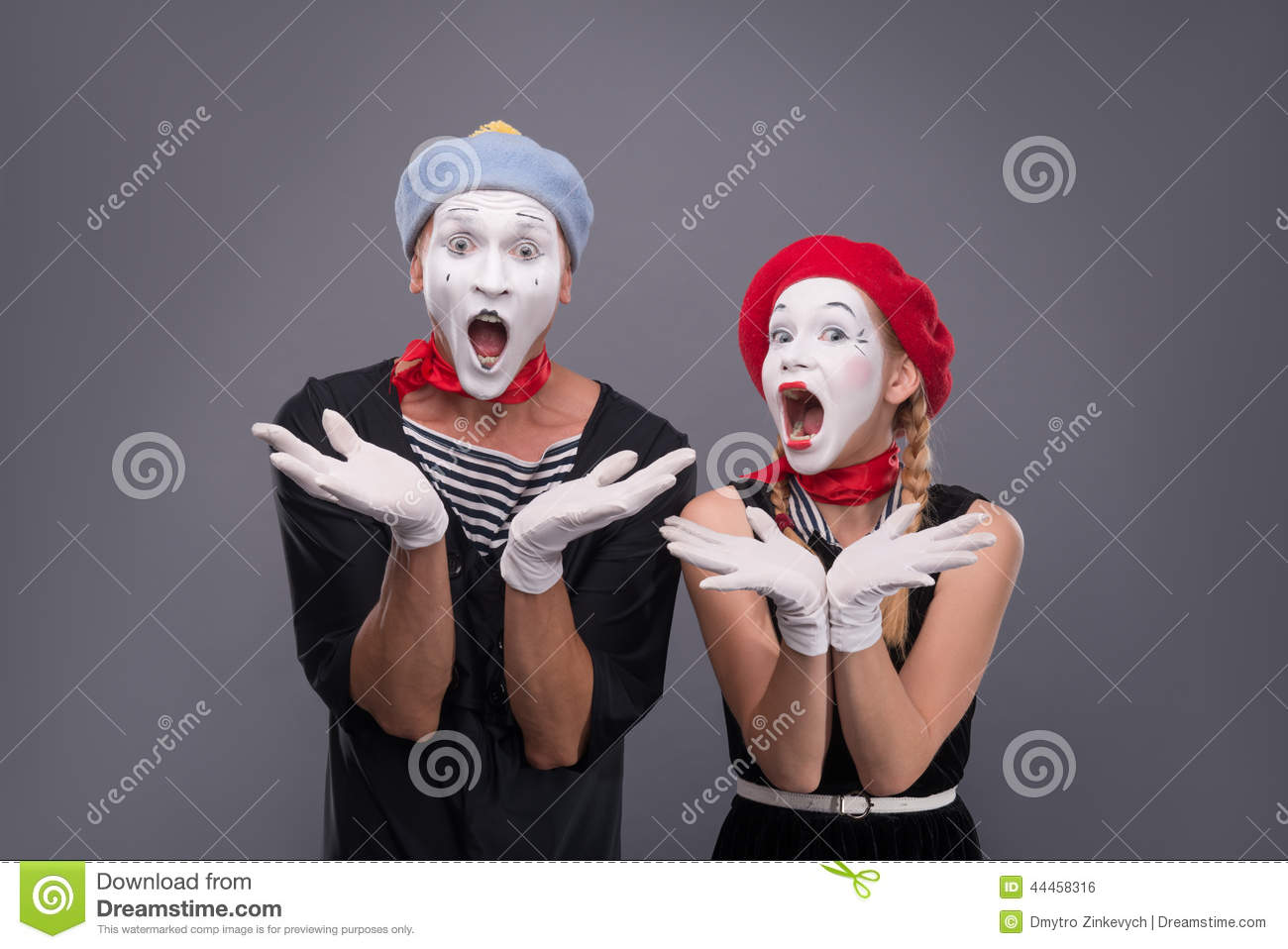 Portrait Of Funny Mime Couple With White Faces And Stock Photo   Image