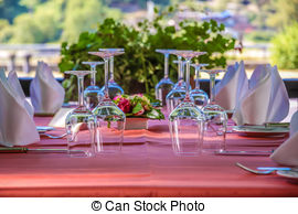 Solemnly Laid Table With Wine Glasses Stock Illustration