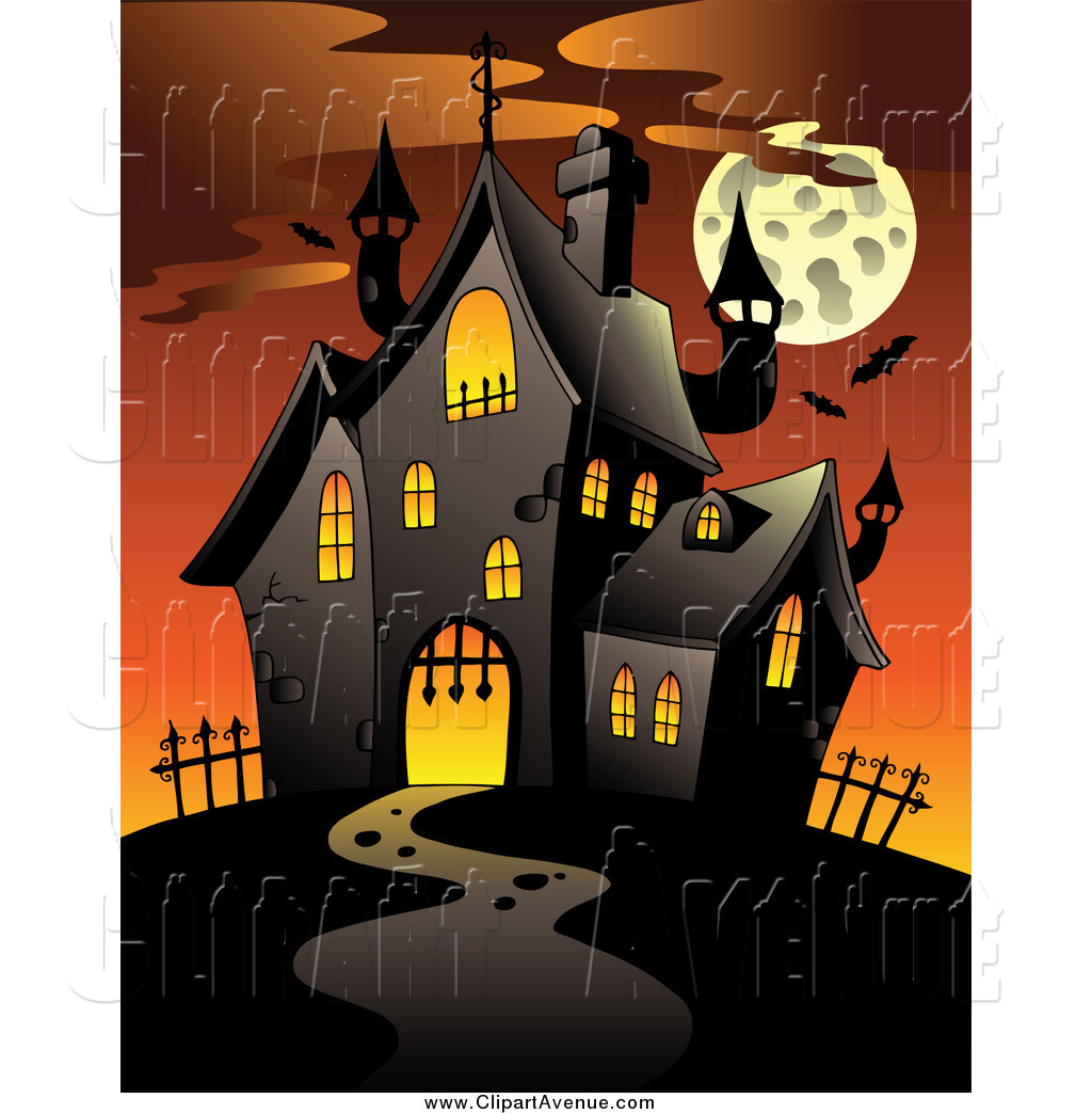 Avenue Clipart Of A Full Moon And Haunted House At Sunset By Visekart