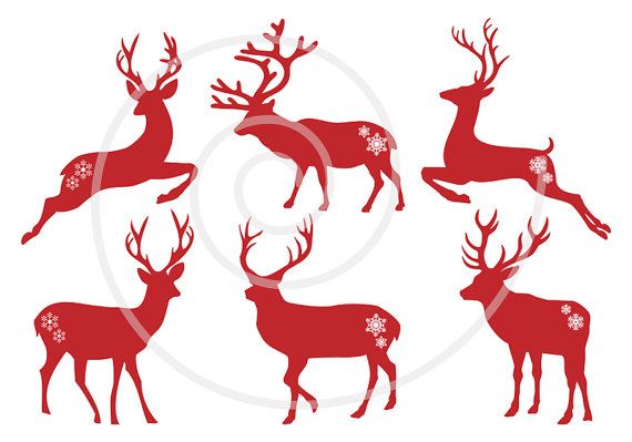 Christmas Deer And Reindeer Silhouettes Digital Clipart Clip Art Se