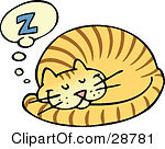 Clipart Illustration Of A Striped Orange Cat Curled Up And Taking A
