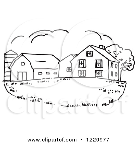 Clipart Of A Black And White Farm   Royalty Free Vector Illustration