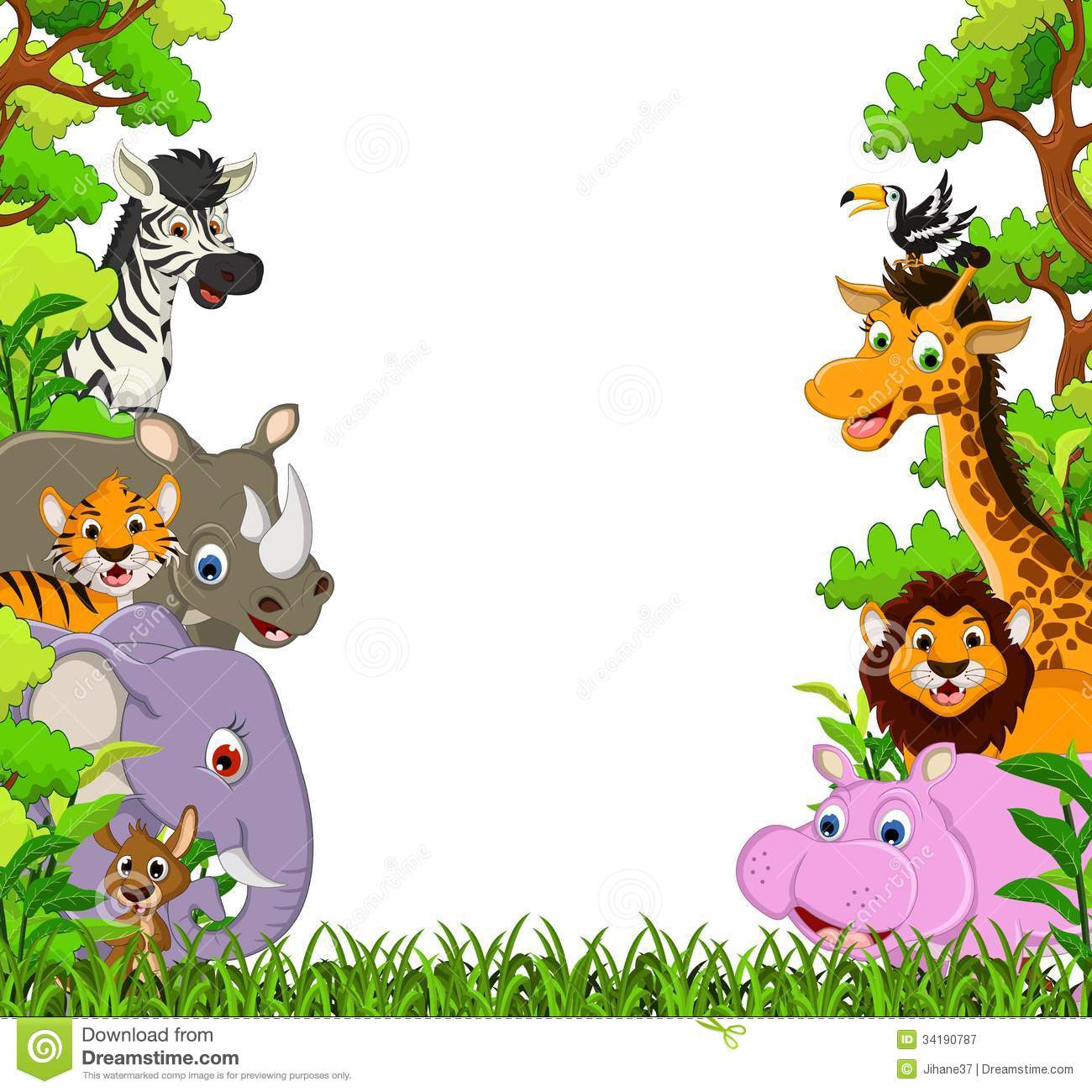 Cute Animal Cartoon With Tropical Forest Background Royalty Free Stock    