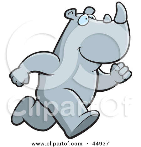 Cute Grey Baby Rhino With A Horn Running Clipart Illustration By