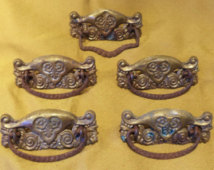 Drawer Pulls Set Of 5 Art Nouveau Tree And Acanthus Leaves Vintage