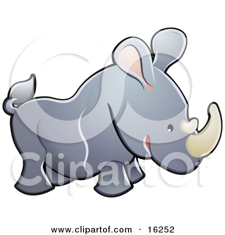 Free Animal Clipart Picture Of A Cute Gray Baby Rhinoceros With A Horn