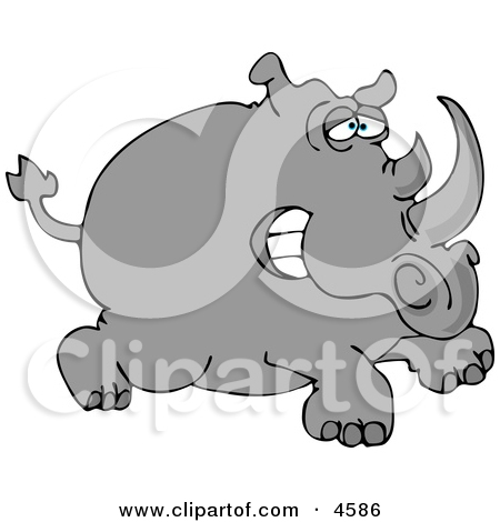 Free Animal Clipart Picture Of A Cute Gray Baby Rhinoceros With A Horn