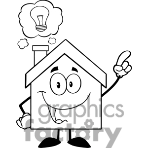     Free Clip Art Black And White House Cartoon Character With Good Idea