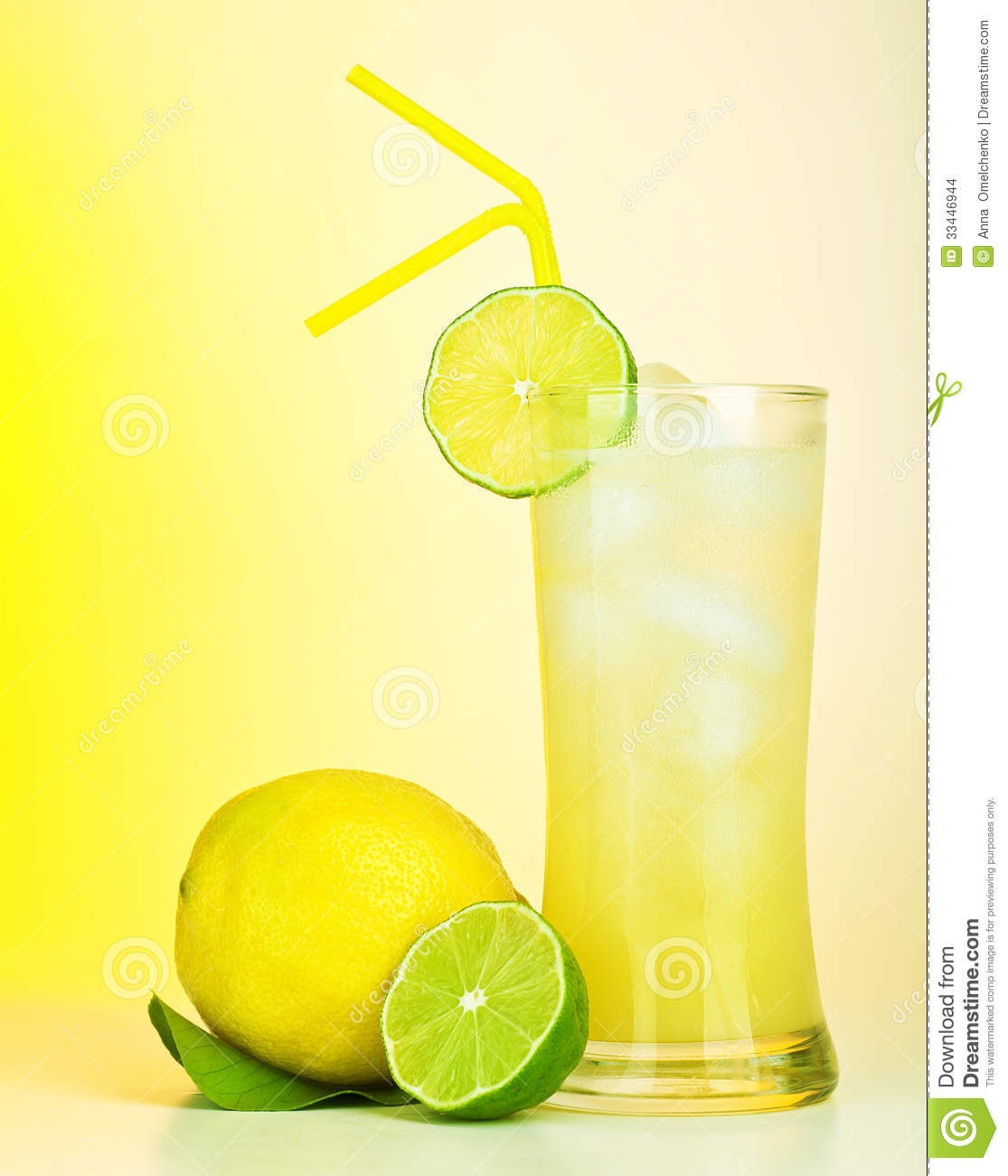 Fresh Lemon Juice Tasty Cold Lime Drink Healthy Fruits And Icy    