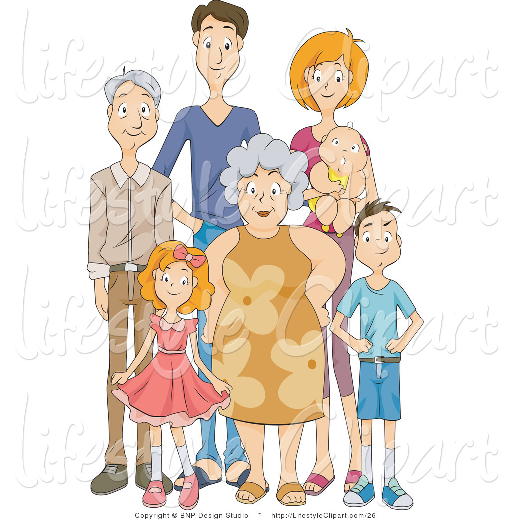 Larger Preview  Lifestyle Vector Clipart Of A Happy Extended Family
