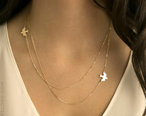 Layered Necklace With Birds   14k Gold Fill Sterling Silver Or Rose    