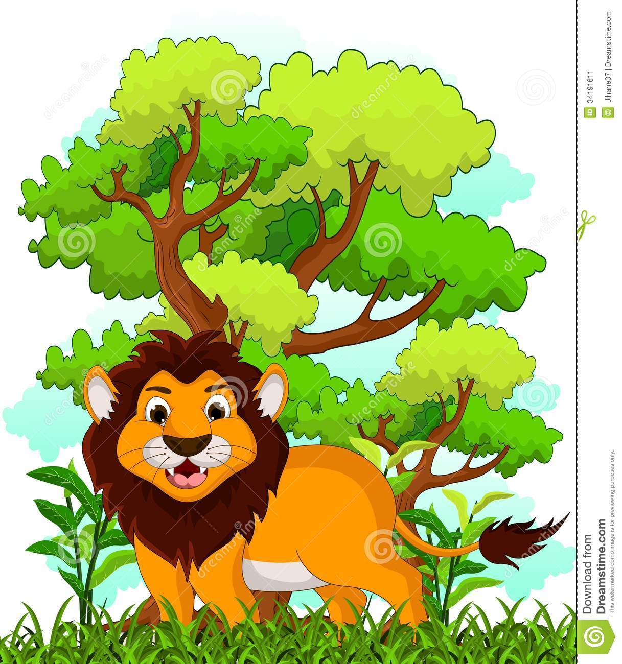 Lion Cartoon With Forest Background Stock Image   Image  34191611