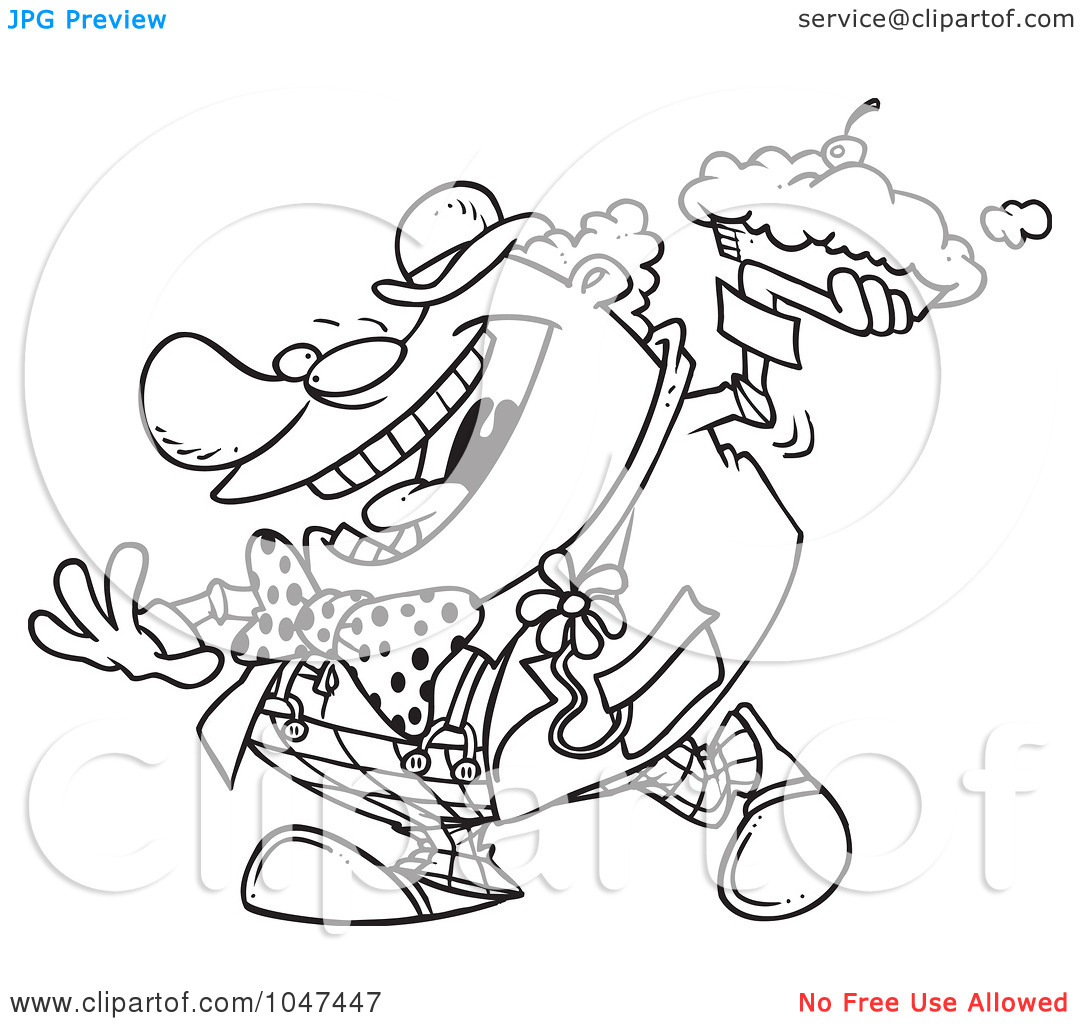 Of A Cartoon Black And White Outline Design Of A Clown Throwing A Pie