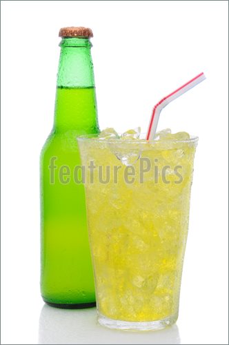 Of Lemon Lime Soda Standing Behind A Glass Filled With Ice Cubes Soda