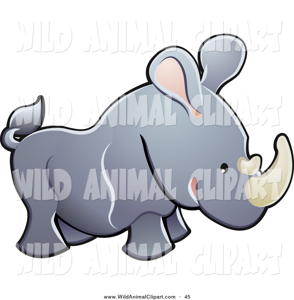 Rhino With Pink Ears And White Horn On His Nose By Atstockillustration
