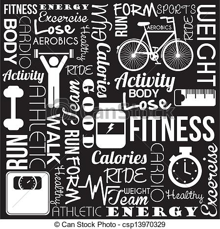 Vector Illustration Of Fitness Vector   Fitness Words Over Black