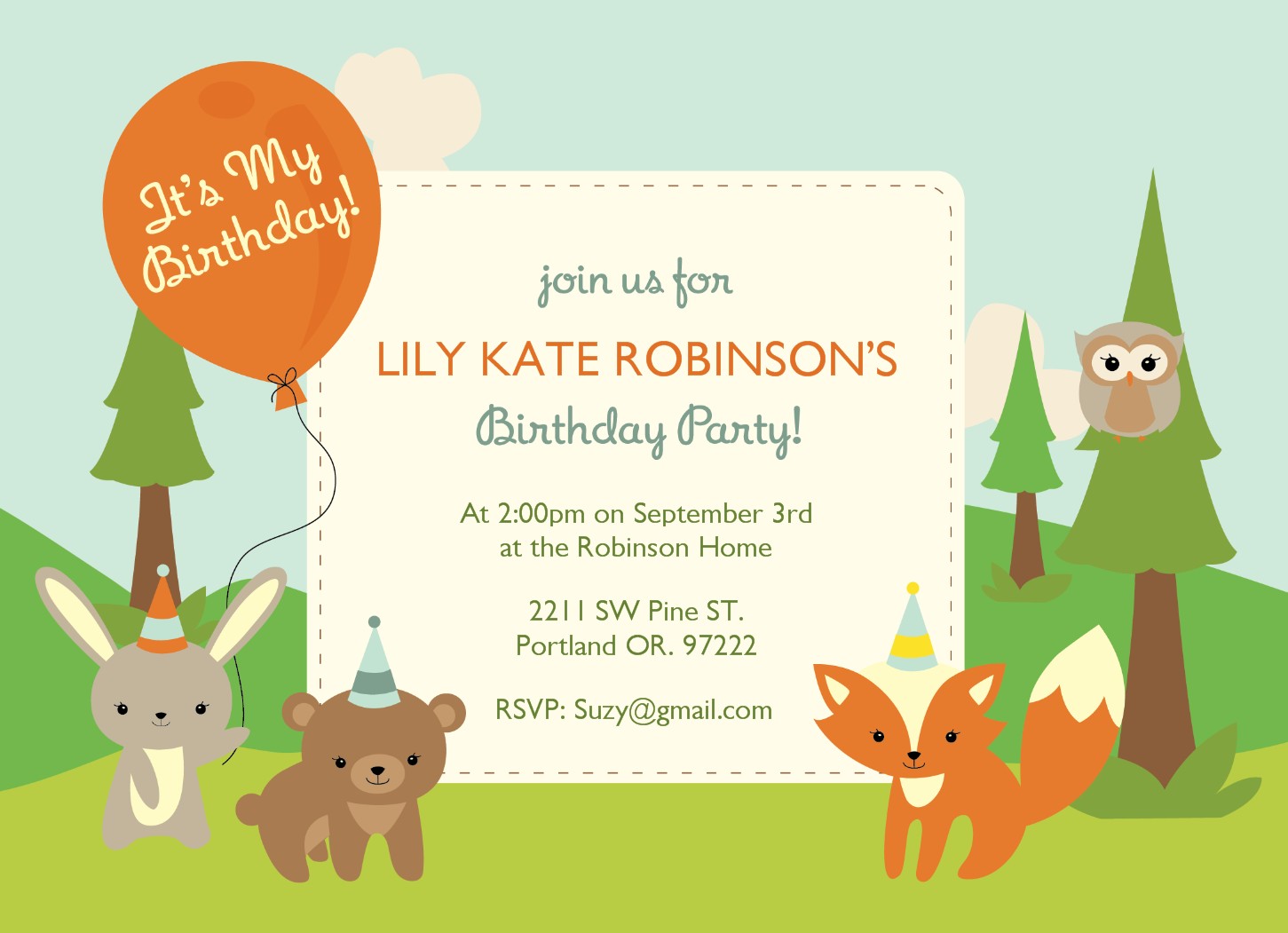Woodland Animals Birthday Invitation