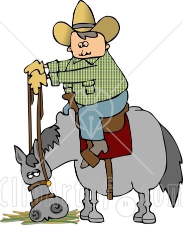 4774 Cowboy Sitting On Horse Eating Hay Clipart Jpg