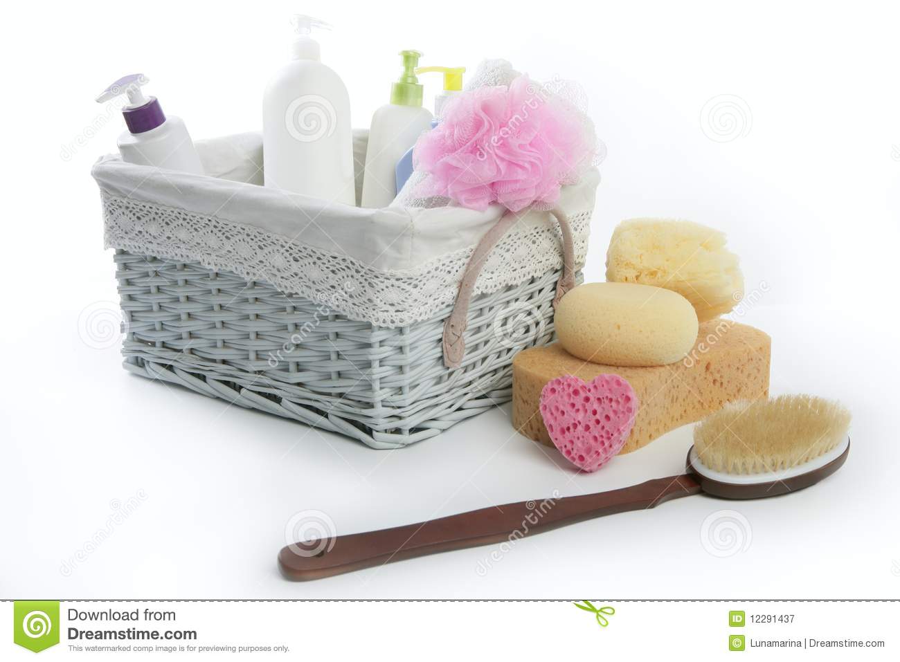 Bath Toiletries Basket With Shower Gel Royalty Free Stock Photography