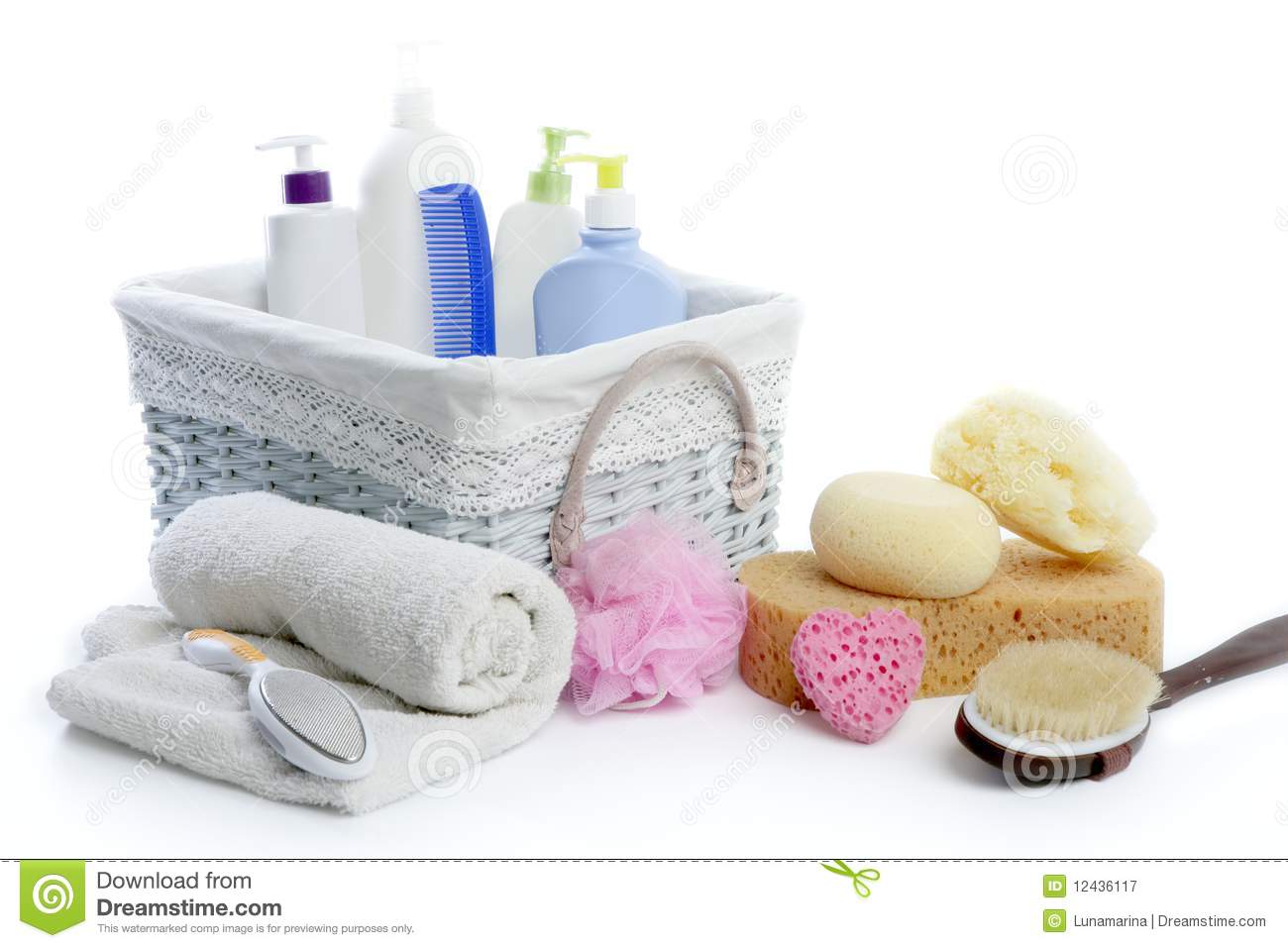 Bath Toiletries Basket With Shower Gel Royalty Free Stock Photography
