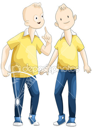 Boys Teens Twins Clipart Cartoon Style Vector Illustration White