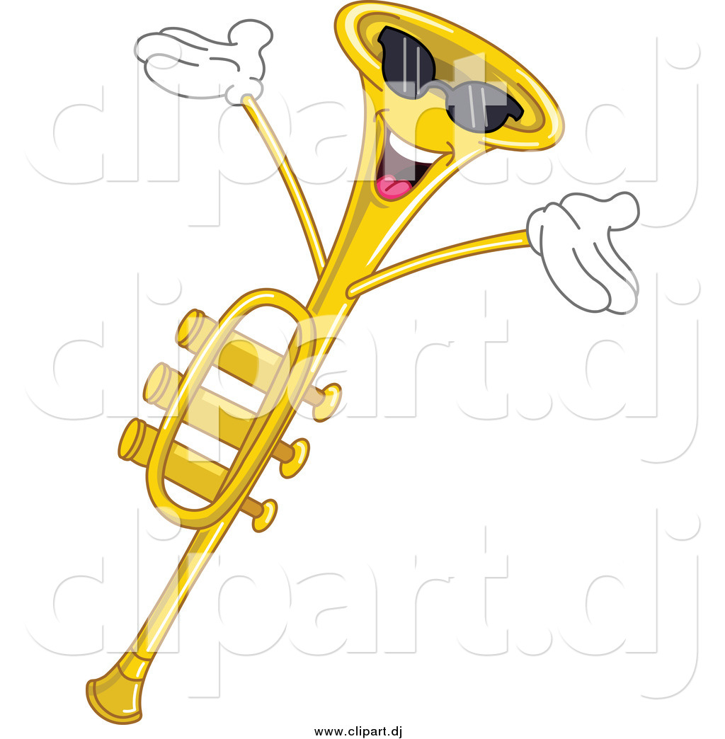 Cartoon Vector Clipart Of A Cheering Trumpet Instrument Character By