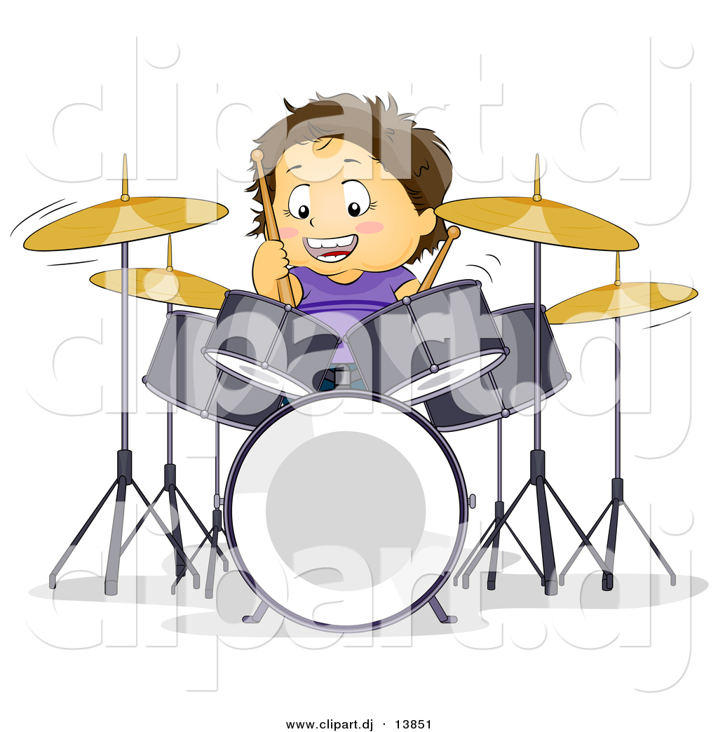 Cartoon Vector Clipart Of A Happy Boy Playing Drums By Bnp Design