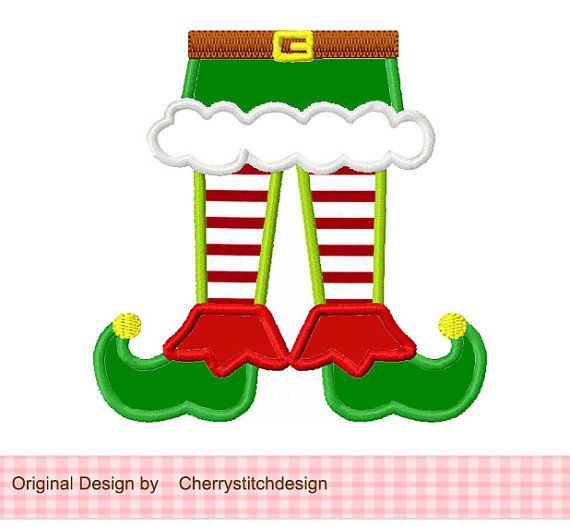 Christmas Elf Feet Applique  4x4 5x7 6x10 Machine Embroidery Applique