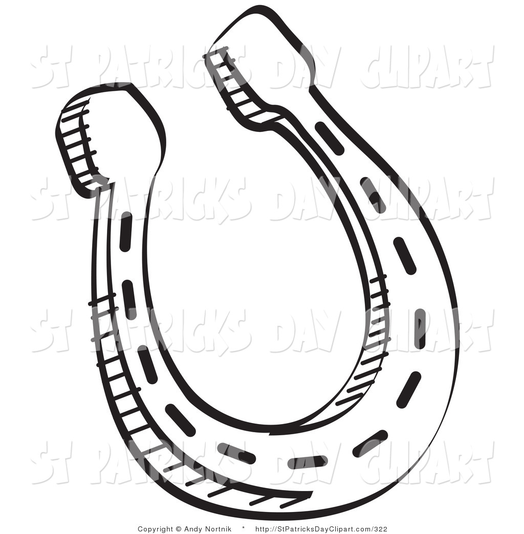 Clip Art Of A Black And White Metal Lucky Horseshoe Over A Solid