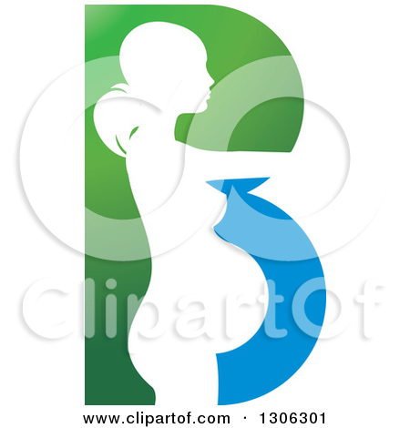 Clipart Of A White Silhouetted Pregnant Woman In A Green And Blue    