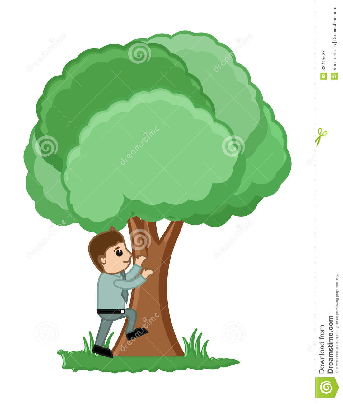 Conceptual Drawing Art Of Young Cartoon Man Trying To Climb Tree    