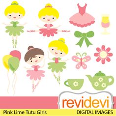 Cute Ballerina Cliparts In Pink Lime Yellow  These Digital Images Are