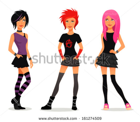 Cute Cartoon Illustration Of Beautiful Teenage Girls In Emo Or Punk