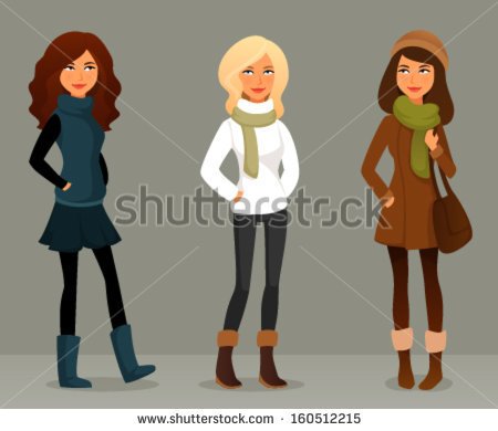 Cute Cartoon Illustration Of Beautiful Teenage Girls In Winter Fashion