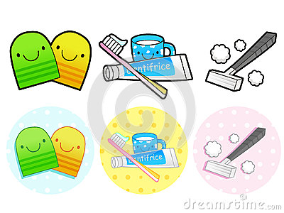 Different Styles Of Toiletries Sets  Household Items Vector Icon    