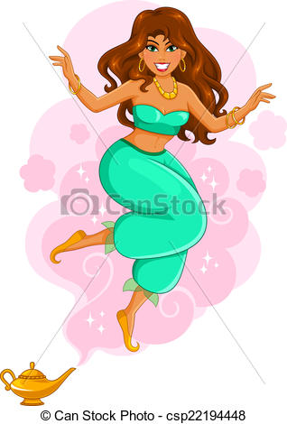 Eps Vector Of Beautiful Genie   Beautiful Female Genie Coming Out Of A