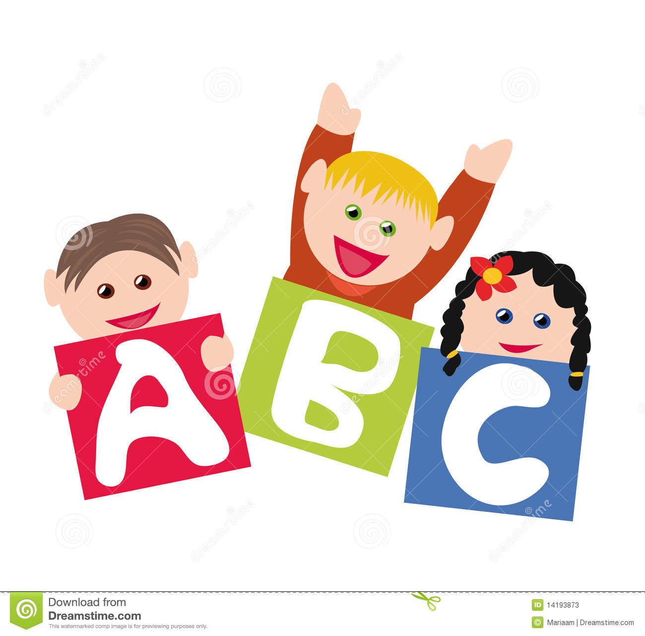 Happy Children Playing With Blocks And Learning The Alphabet