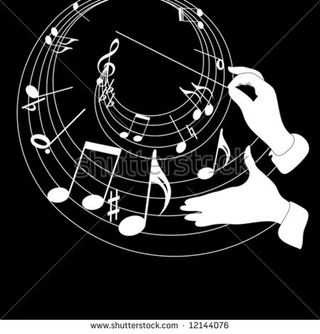 Music Theme And Conductor Hands On A Black Background Stock Vector    