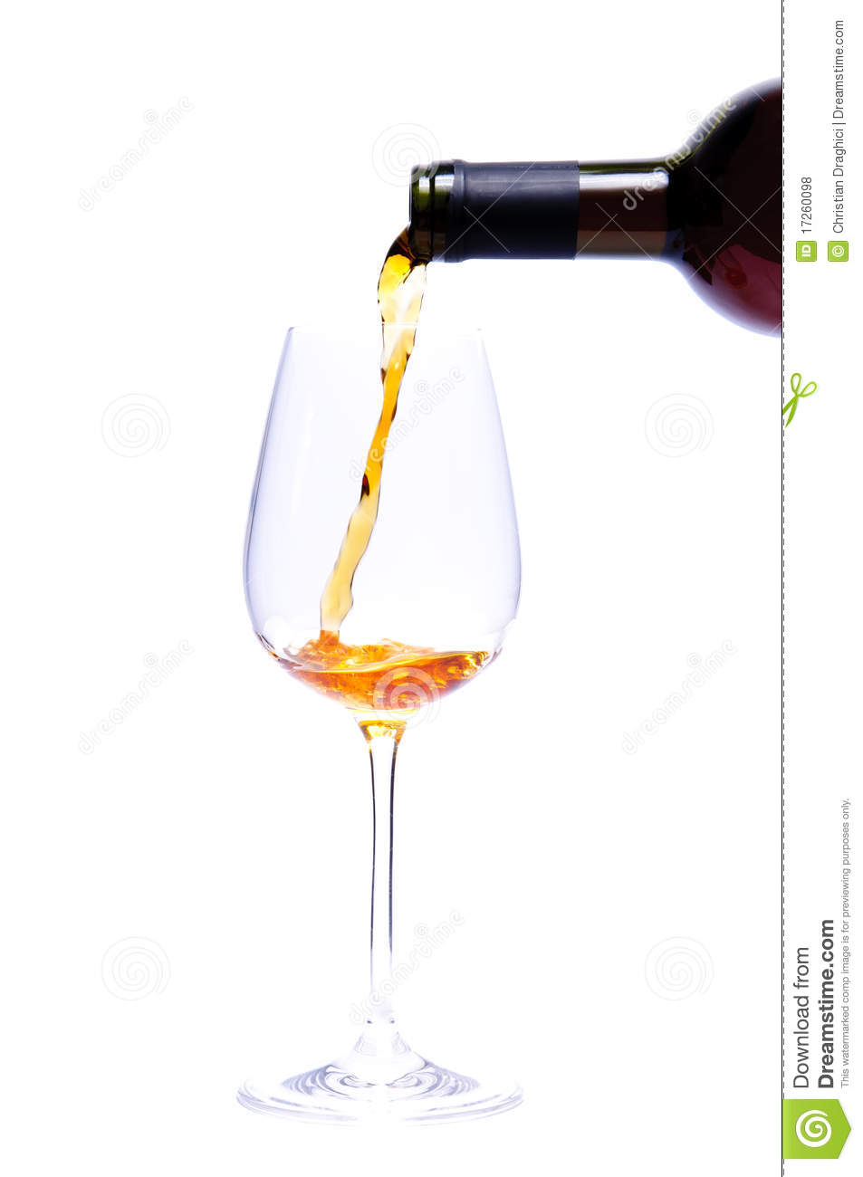 Pouring Wine With Glass And Bottle Isolated On A White Background