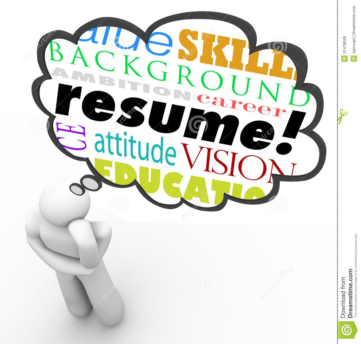 Resume Word Thought Cloud Bubble Man Thinking Experience Royalty Free