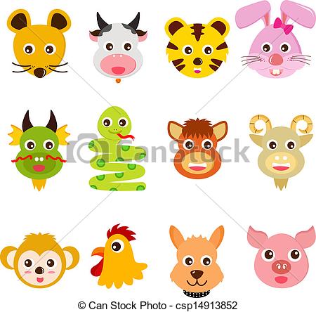 Set Of Colorful And Cute Vector Icons   Twelve Chinese Zodiac Animals