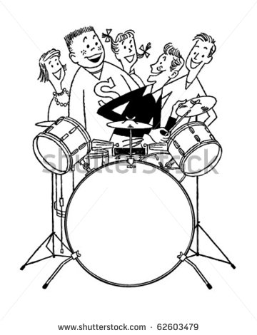 Teens With Drum Set   Retro Clipart Illustration   62603479