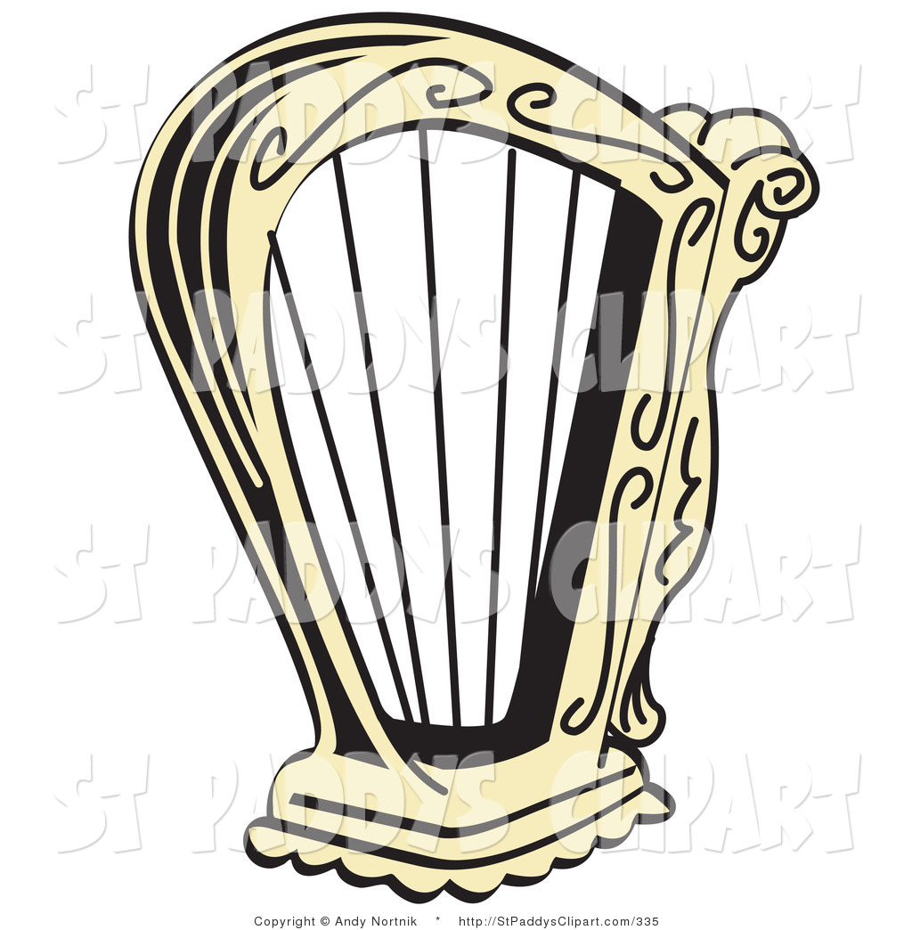 Vector Clip Art Of A Golden Harp Instrument Over A Solid White