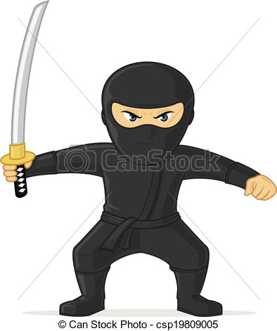 Vector Clipart Of Ninja   Angry Black Ninja With Katana Sword Vector