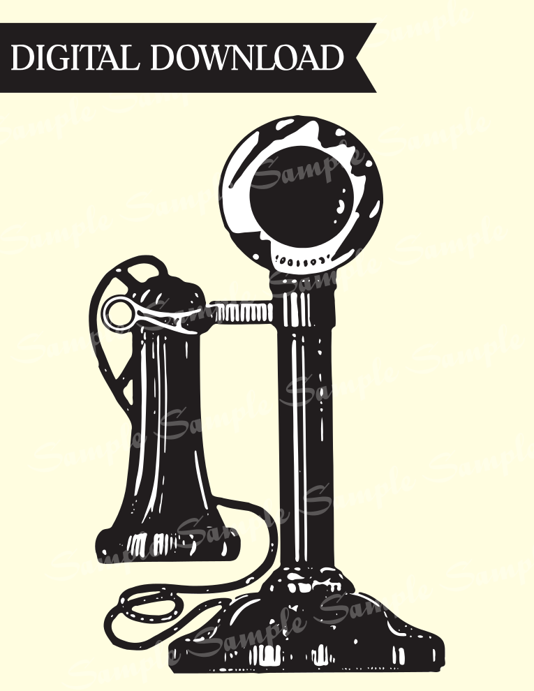 Antique Telephone Vintage Black And White Clipart   Digital Art