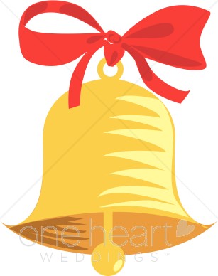 Charming Gold Bell With Red Bow   Wedding Bell Clipart
