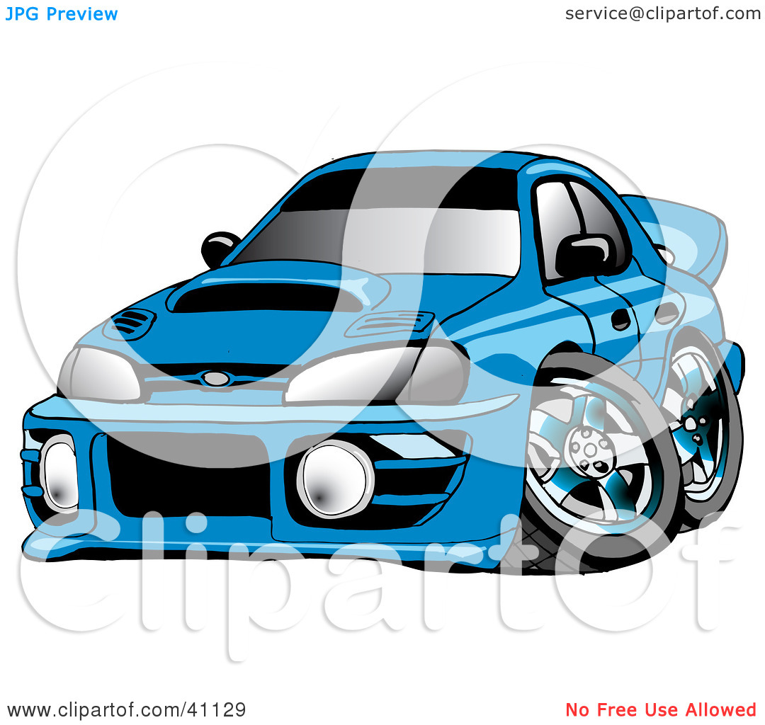 Clipart Illustration Of A Turbocharged Blue Subaru Impreza Wrx Car By