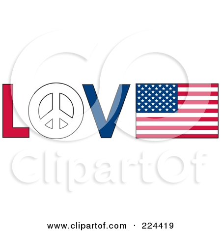 Clipart Illustration Of The Word Love With A Peace Symbol And American