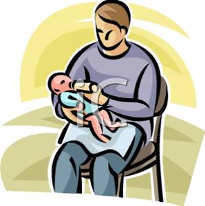 Clipart Image Of A New Father Giving A Bottle To His Baby 
