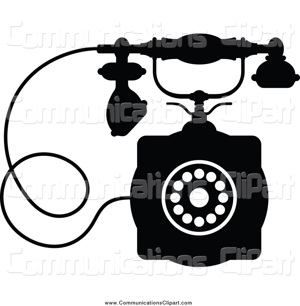 Communication Clipart Of A Black And White Desk Telephone By